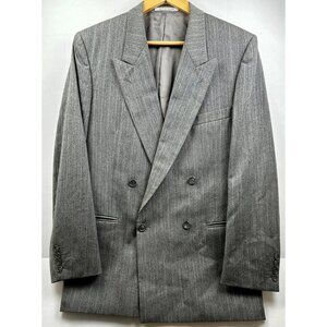 Yves Saint Laurent Blazer Mens 40R Wool Gray Pinstripe Double Breasted France